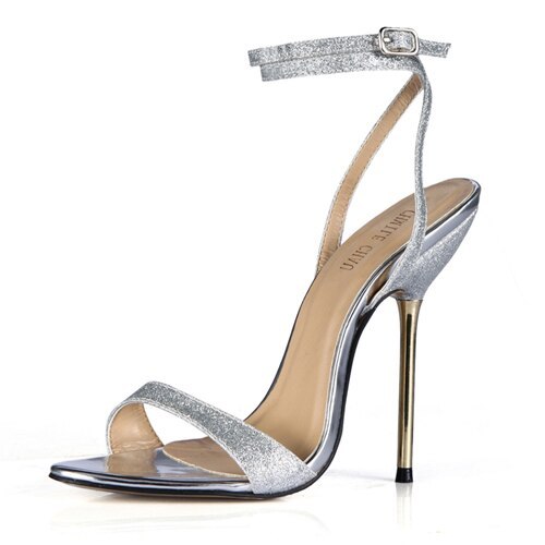 High Heel Sandals Stiletto Sexy Women Sandal Bridals Party Summer Metal Heeled Sandals Open Toe Ankle Strap Lady Shoe 3845-i