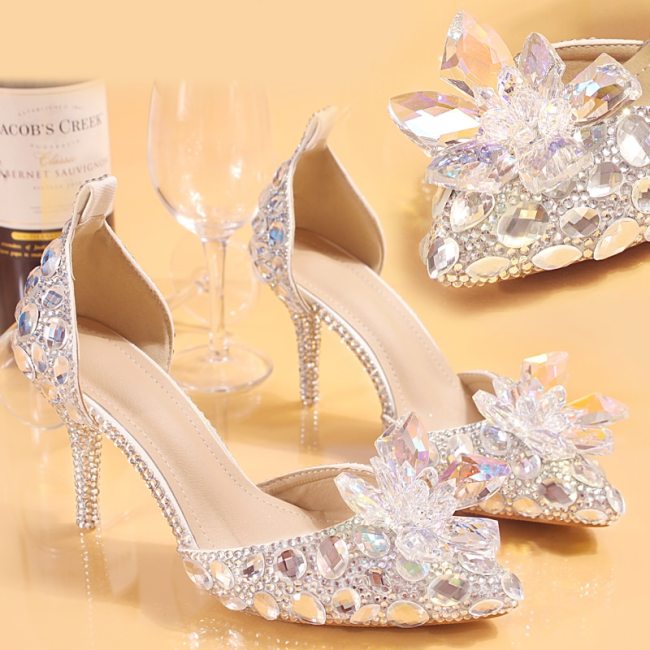 Wedding Shoes Bride Women Summer Sandals Crystal News Lady Big Size High Heels Princess Shoes Silver Red Colorful Discolora Shoe