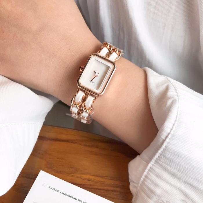 Bracelet type brand women watch exquisite and compact stainless steel leather strap Christmas and Valentine's Day gift preferred