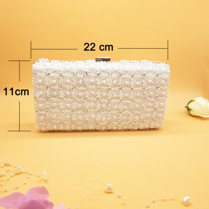 White Lace Flower wedding shoes with matching bags High heels Pointed Toe Ankle Strap Ladies Party shoe and bag set Pearl Shoe
