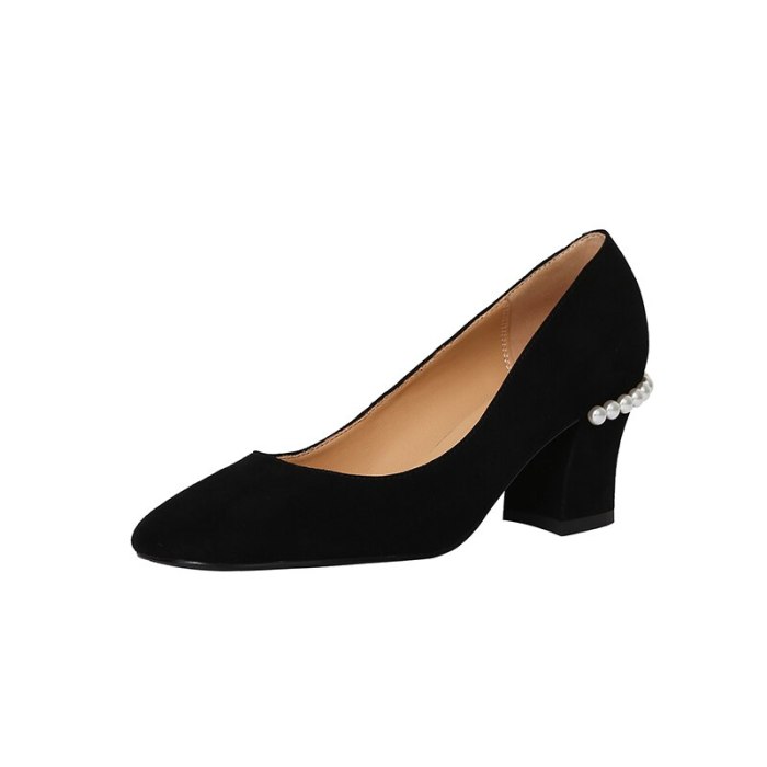 SOPHITINA Pumps Woman Pink Solid Shallow Genuine Sheep Sued Pointed Toe High Suqare Pearl String Bead Office Lady Shoe PO1002