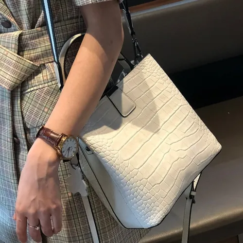 Oyixinger Bags For Women 2020 New Crocodile Pattern Handbags Cowhide Leather Shoulder Bag Female Fashion Solid Bucket Women Bag