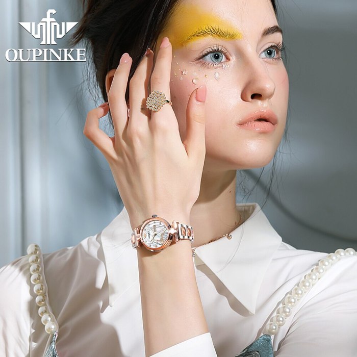 OUPINKE Automatic watches for Women Classic 3D deer luxury Mechanical Sapphire Crystal Rose Gold ladies watch Montre femme 3180