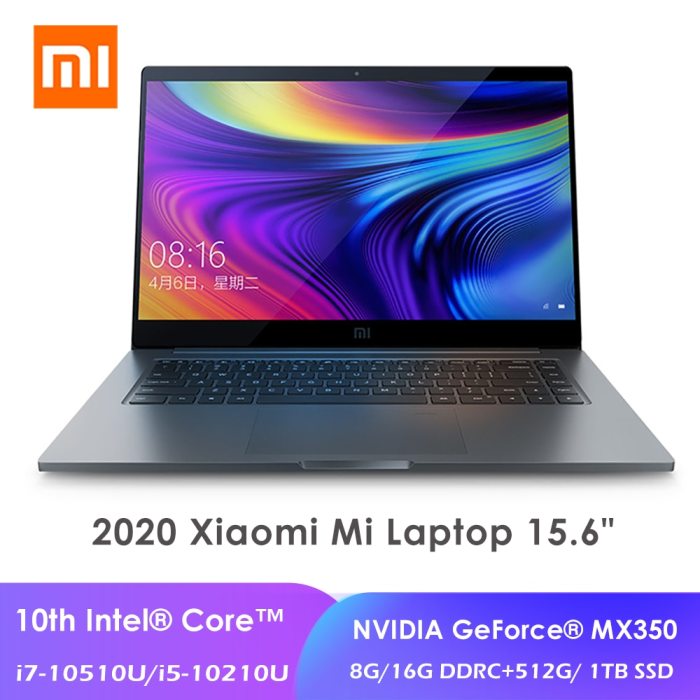2020 Xiaomi Laptop Pro 15.6 Inch i7-10510U / i5-10210U MX350 With 16GB/8GB RAM 512/1TB SSD 100% sRGB Office ultra-thin notebook