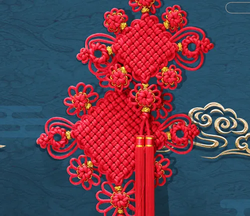 Chinese knot pendant living room large porch bedroom TV wall double line group jin peace knot splendid future