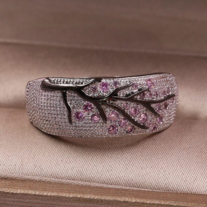 fashion Shiny Tree Branch Ring of colorful Crystal zircon branch Rings for Women Unique Punk Branch wedding party Jewelry gift