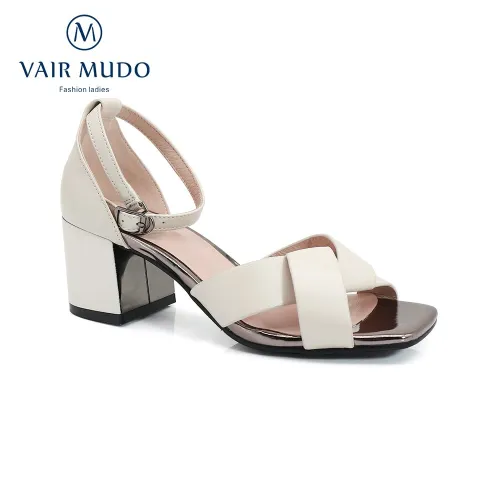 VAIR MUDO Women Ankle Women Sandals Shoes White Thick Heels Genuine Leather Elegant Buckle Strap Solid Casual Lady Female   LX17