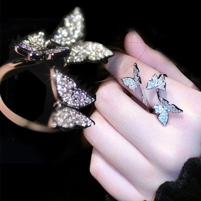 Vintage Bow 925 Sterling Silver Ring Colorful Resizable Ring Inlay Zircon Ring fashion Jewelry wedding engagement ring brincos