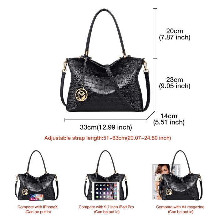 FOXER Women Genuine Leather Handbag Crocodile Pattern Shoulder Bag Lady Fall Winter Bag High Quality Female Commuter Style Tote