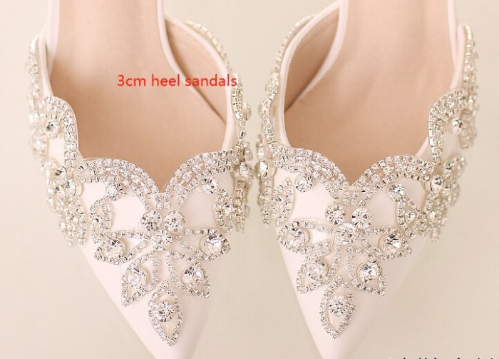 Bridal Shoes 2020 New White Crystal Shoes Crystal Thin Heeled High Heels Wedding Shoes Hollow Pointed Toe Women's Sandals Summer