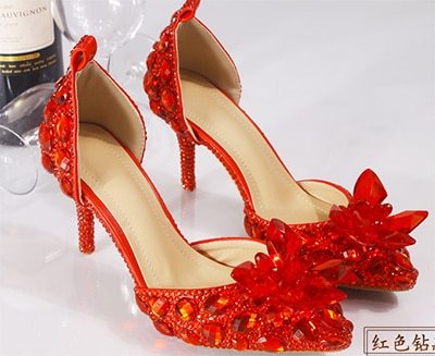 Wedding Shoes Bride Women Summer Sandals Crystal News Lady Big Size High Heels Princess Shoes Silver Red Colorful Discolora Shoe