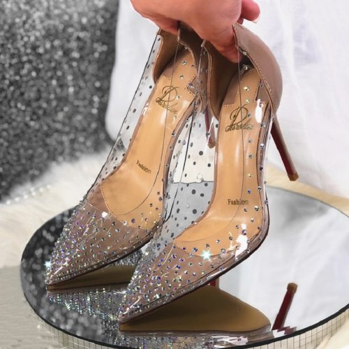 2020 autumn new fashion transparent high heels stiletto pointed rhinestone single shoes shallow mouth crystal wedding shoes