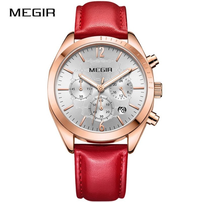 MEGIR Women's Genuine Leather Fashion Quartz Wrist Watch Hours Date Waterproof Watches Luxury Brand Clock Lady Relogio Feminino