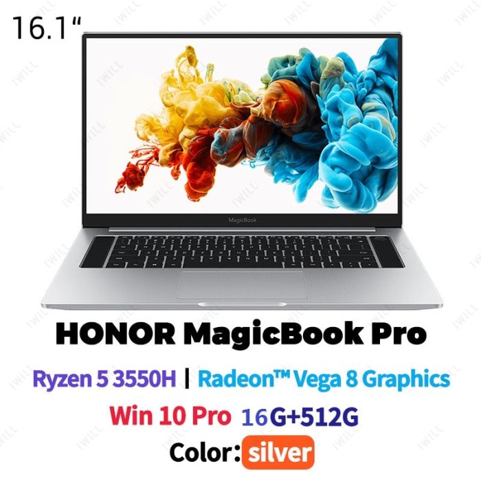 16.1 inch Original HONOR MagicBook Pro Laptop Notebook Computer AMD Ryzen R5-3500H/R7-3750H 8GB/16GB DDR4 512GB PCIe SSD