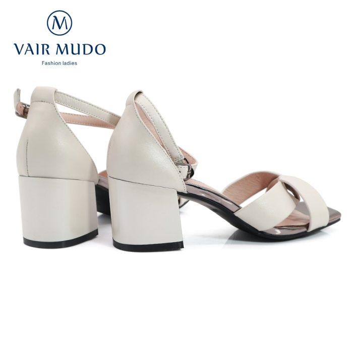 VAIR MUDO Women Ankle Women Sandals Shoes White Thick Heels Genuine Leather Elegant Buckle Strap Solid Casual Lady Female   LX17