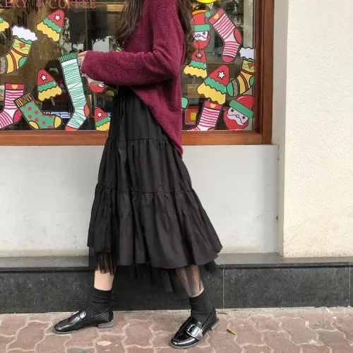 2020 Long Skirts For Women's Skirts Harajuku Korean Style White Black Maxi Skirt For Teenagers High Waist Skirt School Skirts