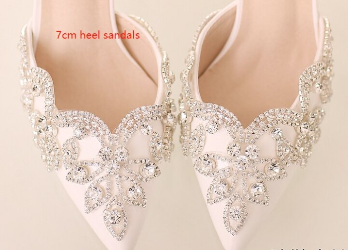 Bridal Shoes 2020 New White Crystal Shoes Crystal Thin Heeled High Heels Wedding Shoes Hollow Pointed Toe Women's Sandals Summer