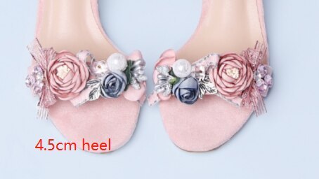 Pink Suede Hallow A-line with WOMEN'S Sandals Series Flower Sweet Age Ceremony Chunky-Heel Bridesmaid Shoes Low Heel Students
