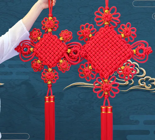Chinese knot pendant living room large porch bedroom TV wall double line group jin peace knot splendid future
