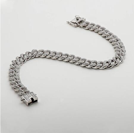 AINUOSHI 14K White Gold 8MM Hip Hop Iced Out 3.60ct White Natural Diamond Miami Cuban Link Chain Bracelet for Women 8In（4200credits）
