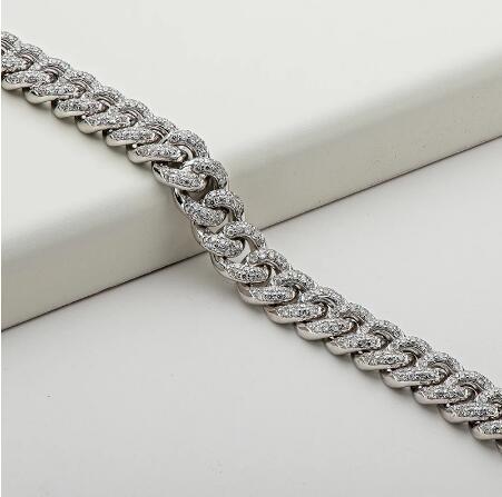 AINUOSHI 14K White Gold 8MM Hip Hop Iced Out 3.60ct White Natural Diamond Miami Cuban Link Chain Bracelet for Women 8In（4200credits）