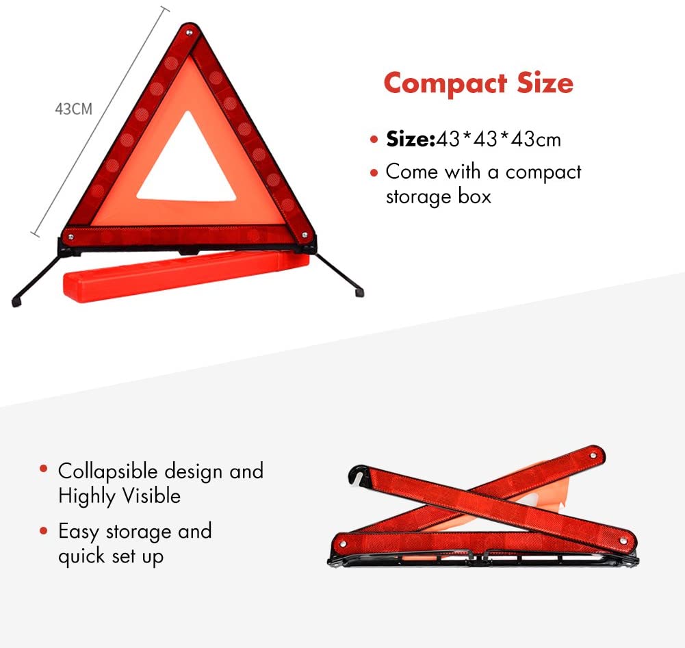 MYSBIKER Warning Triangles Safety Triangles Dot Approved Reflective Warning Road Safety Triangle Kit 3 Pack Foldable Emergency Car Kit 