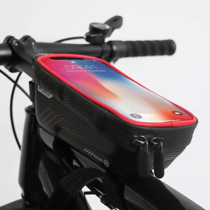MYSBIKER Bike Phone Bag, Bicycle Phone Mount Top Tube Bag Waterproof Phone Case Holder Accessiories Cyccling Pouch with 0.3mm TPU Touch Screen and 3 Straps for 6.5” iPhone Xs Max 11 Pro Plus, Samsung