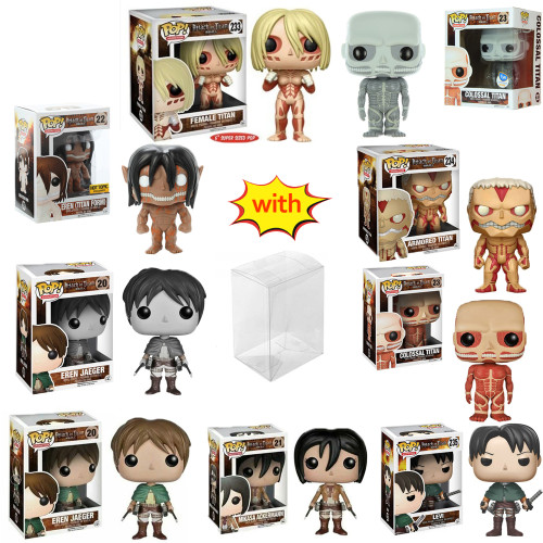 funko pop  ATTACK ON TITAN  Mikasa Colossal  Armored Female Eren With Protector Box Vinyl Action Figures Model Toys for Children gift