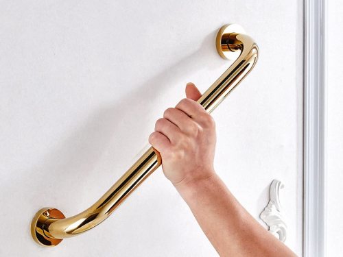 16-Inch Grab Bar for Hotel/Motel/Home Shower Safety, Polished Gold, Heavy-Duty Construction Armrest, Bathroom Bathtub Handrail