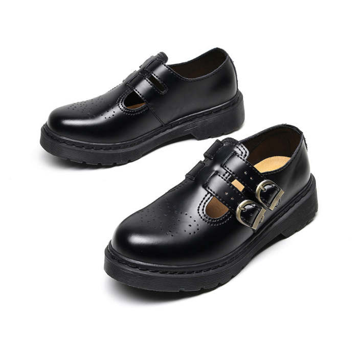 T-STRAP ALL BLACK MARY JANE LEATHER SHOES