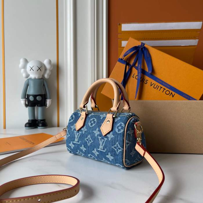 AA#  Womens Nano Speedy Mini Denim Bag 16x10x7.5CM