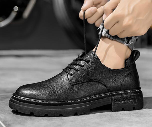 Men's casual leather shoes, high-end business dress, British black autumn 2021 new manual sewing men's shoes