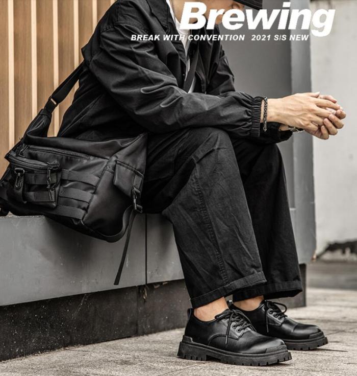 Men's shoes autumn 2021 new British style business shoes men's elevated pure black soft sole men's casual shoes