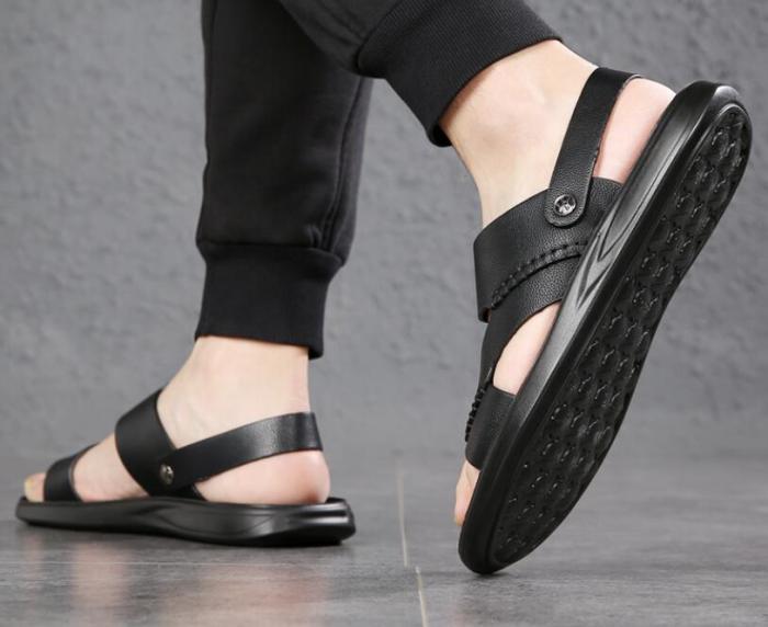 Men's sandals leather summer waterproof senior driving beach shoes men's dual-purpose slippers father's Leather Sandals