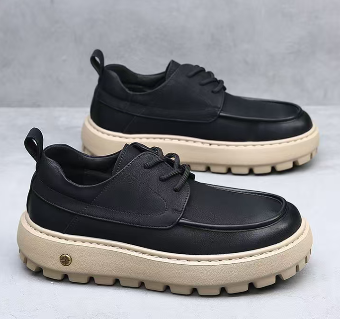 thick sole leather shoes in black color  free shipping  drop shipping  for resell