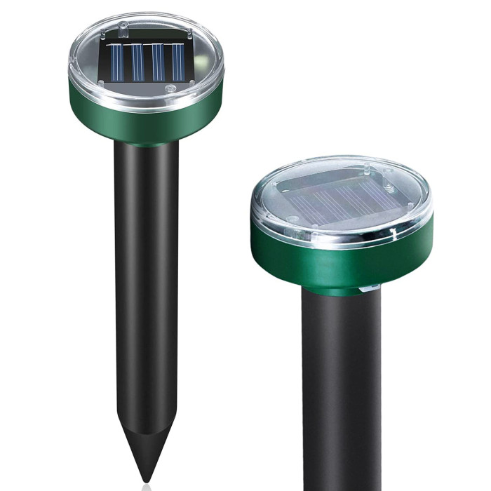 (2 Pack) Gopher Repellent Ultrasonic Solar Powered - Easy to Use Solar Mole Repellent Ultrasonic with an Auger Drill Bit - IP65 Waterproof Sonic Repeller Stakes for Groundhog, Vole, Snake, etc