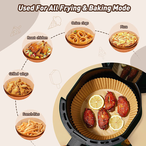 Fire Tracks 100 PCS Air Fryer Disposable Paper Liner, Non-stick Disposable Air Fryer Liners, Baking Paper for Air Fryer Oil-proof, Water-proof, Food Grade Parchment for Baking Roasting Microwave