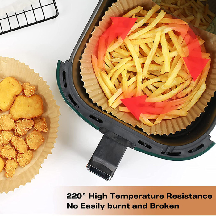 Fire Tracks 100 PCS Air Fryer Disposable Paper Liner, Non-stick Disposable Air Fryer Liners, Baking Paper for Air Fryer Oil-proof, Water-proof, Food Grade Parchment for Baking Roasting Microwave