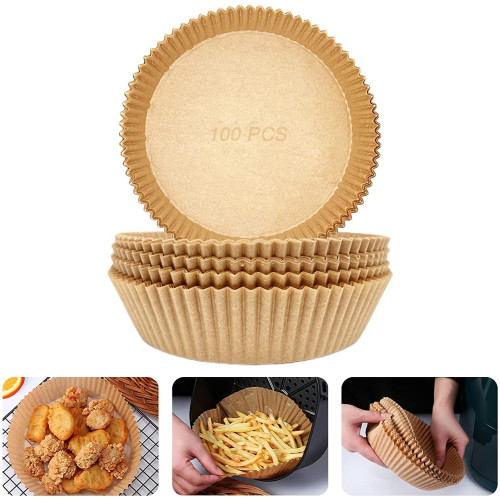 Fire Tracks 100 PCS Air Fryer Disposable Paper Liner, Non-stick Disposable Air Fryer Liners, Baking Paper for Air Fryer Oil-proof, Water-proof, Food Grade Parchment for Baking Roasting Microwave