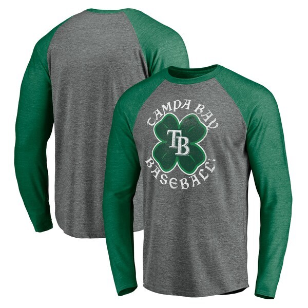 Tampa Bay Rays Fanatics Branded St. Patrick's Day Celtic Crew Tri-Blend Raglan Long Sleeve T-Shirt - Heathered Gray