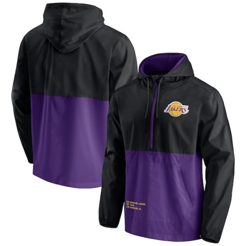 Los Angeles Lakers Fanatics Branded Anorak Block Party Windbreaker Half-Zip Hoodie Jacket - Black/Purple
