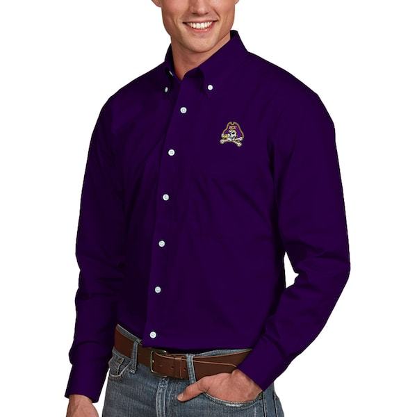 East Carolina Pirates Antigua Dynasty Woven Long Sleeve Button-Down Shirt - Purple