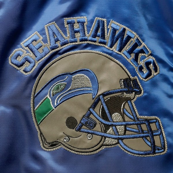 Seattle Seahawks Starter Locker Room Throwback Satin Varsity Full-Snap Jacket - College Navy/Neon Green