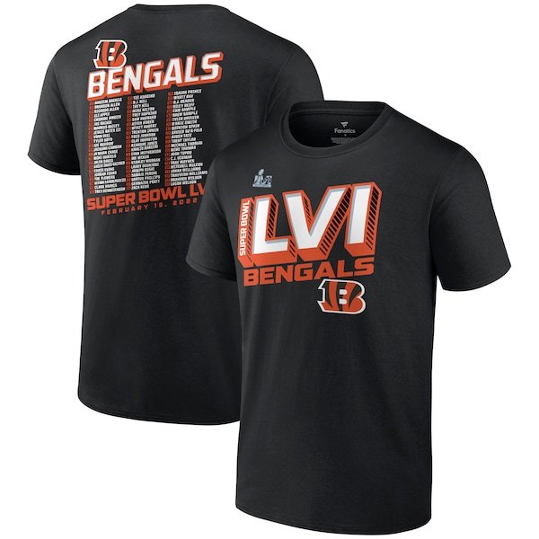 Cincinnati Bengals Fanatics Branded Super Bowl LVI Bound Tilted Roster T-Shirt - Black