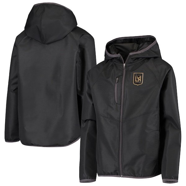 LAFC Girls Youth Waterproof Raglan Hoodie Full-Zip Jacket - Black