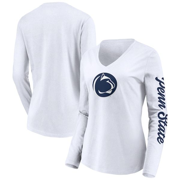 Penn State Nittany Lions Fanatics Branded Women's Logo and Script 2-Hit Long Sleeve V-Neck T-Shirt - White
