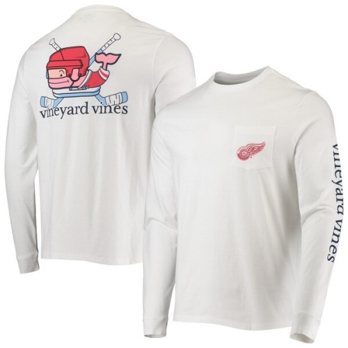 Detroit Red Wings Vineyard Vines Hockey Helmet Pocket Long Sleeve T-Shirt - White