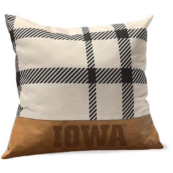 Iowa Hawkeyes 18'' x 18'' Farmhouse Plaid and Faux Leather Throw Pillow