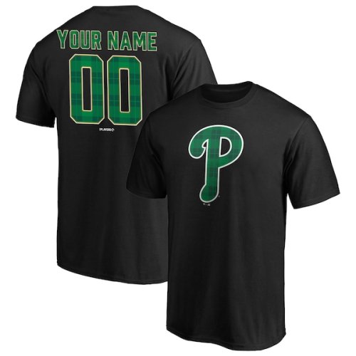 Philadelphia Phillies Fanatics Branded Emerald Plaid Personalized Name & Number T-Shirt - Black