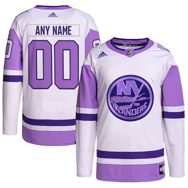 New York Islanders adidas Hockey Fights Cancer Primegreen Authentic Custom Jersey - White/Purple